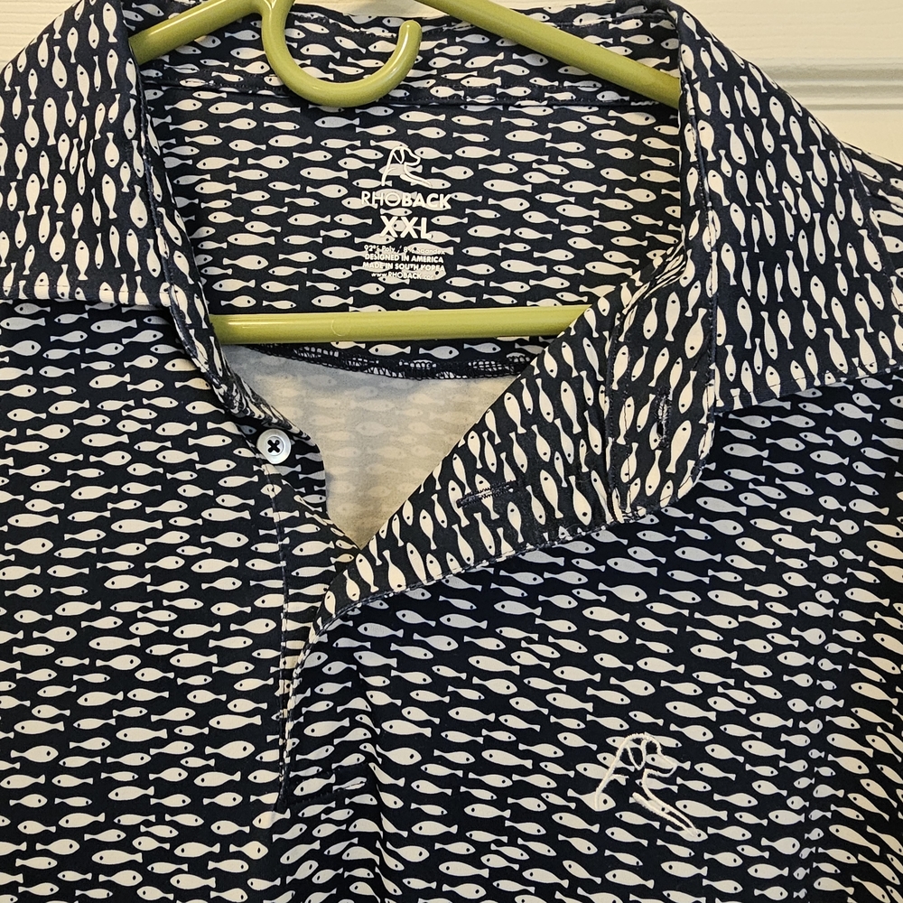 Rhoback Navy Fish-Print Men’s Polo Shirt